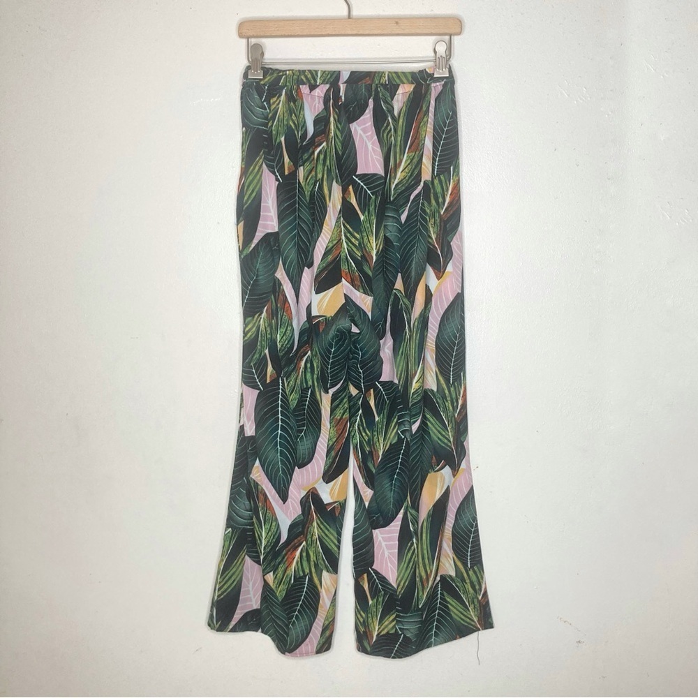 Unbranded tropical palm leaf allistic drawstring waist flowy palazzo pant